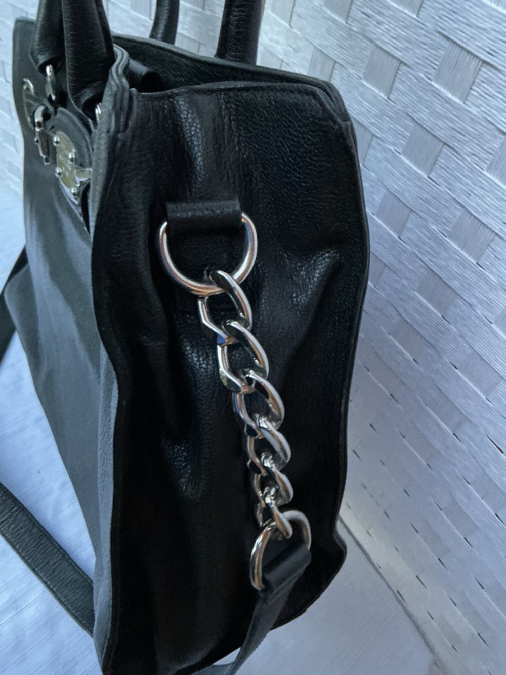 Michael Kors Hamilton Satchel Black Silver - Picture 2 of 3